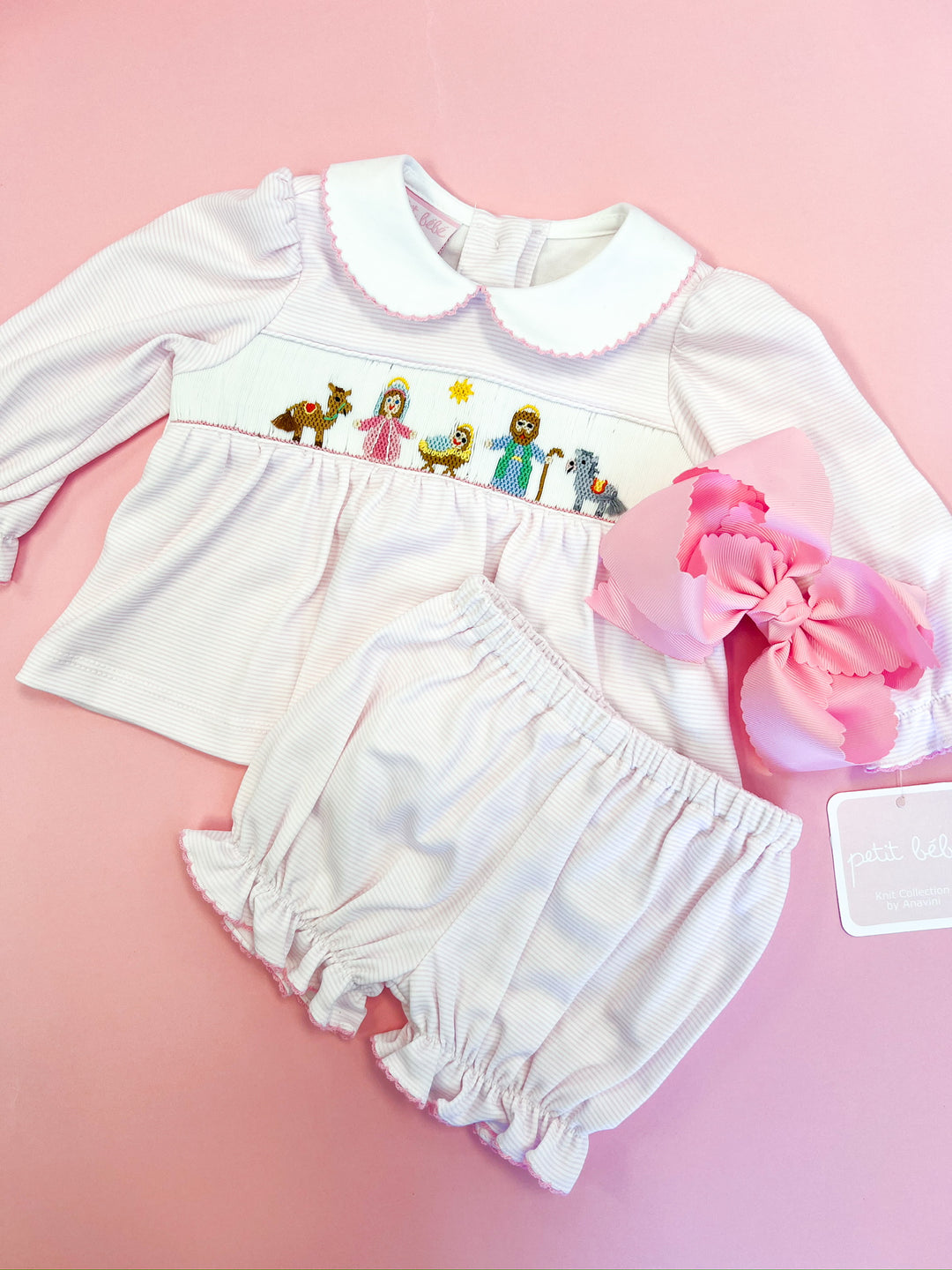 Nativity Girl Stripe Bishop Bloomer Set