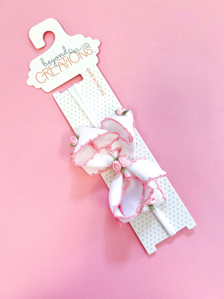 Medium Crochet Edge Flower Embellished Bow Headband