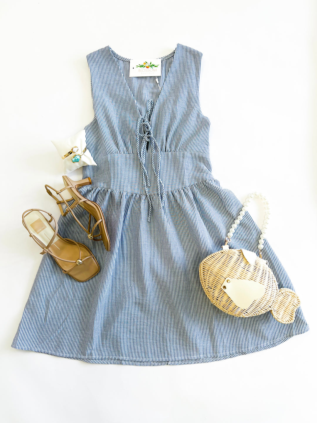 Blue Garden Sun Tie Mini Dress