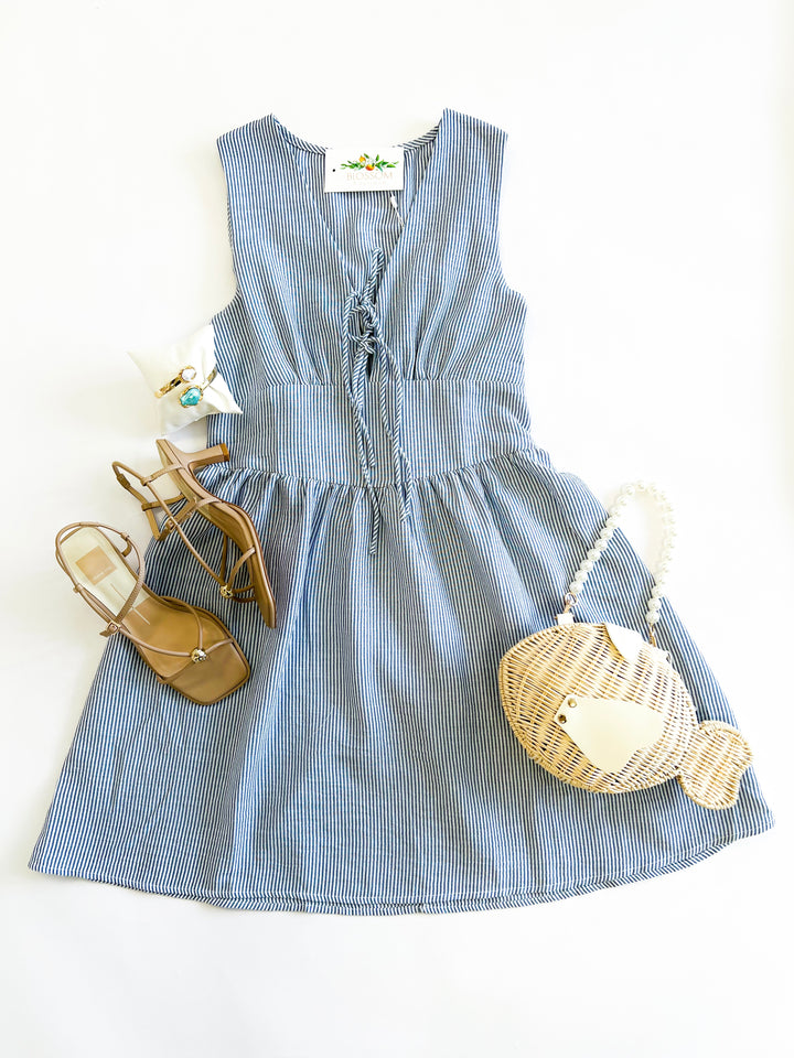 Blue Garden Sun Tie Mini Dress
