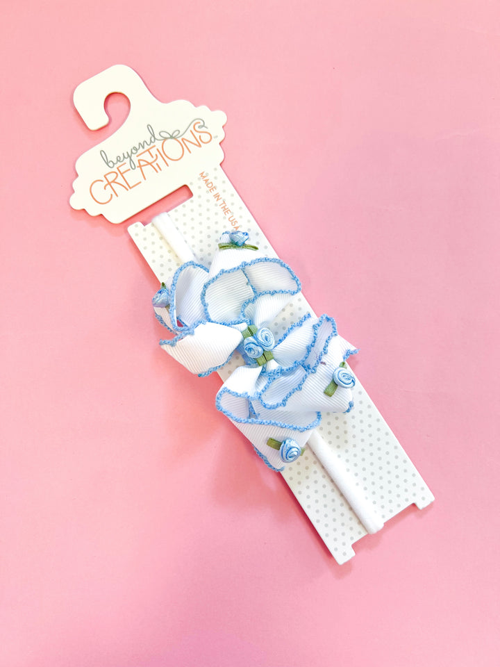 Medium Crochet Edge Flower Embellished Bow Headband