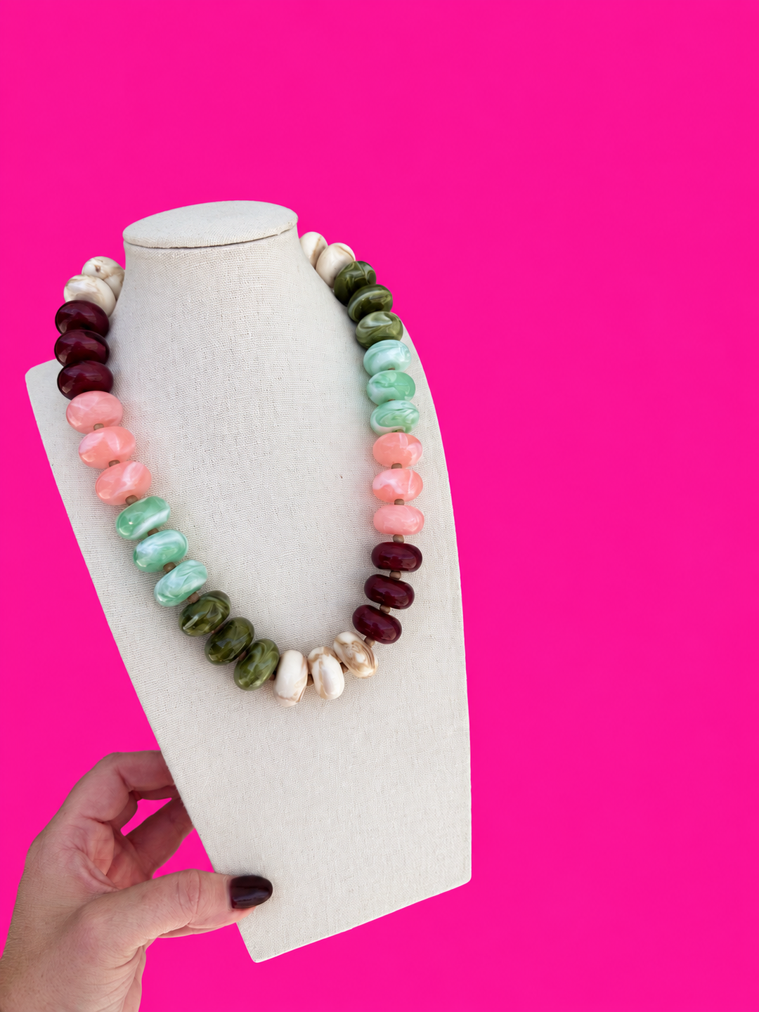 Bone, Pink, Olive, Mint Fall Circle Bead Necklace