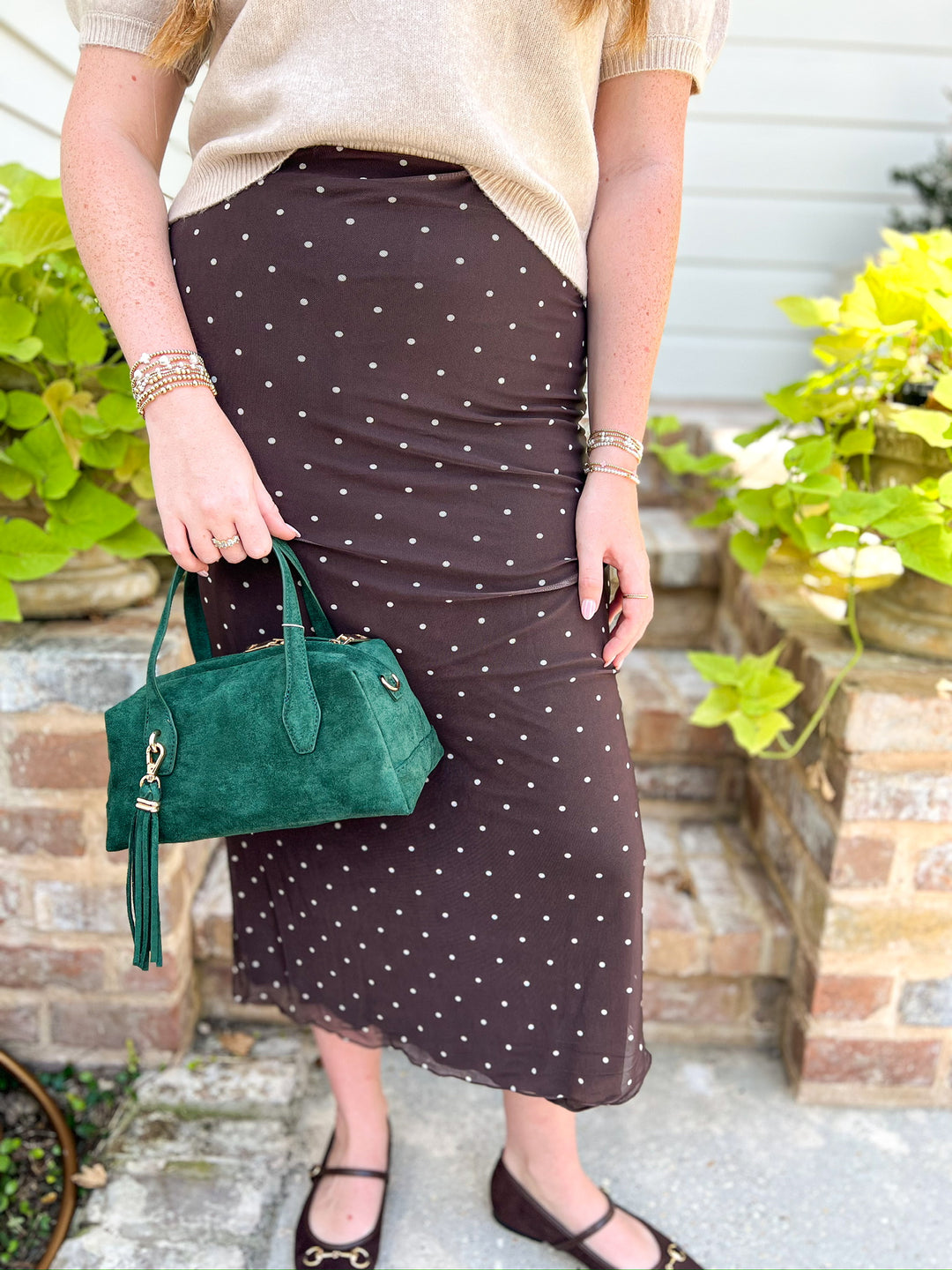 Eda Polka Mesh Midi Skirt