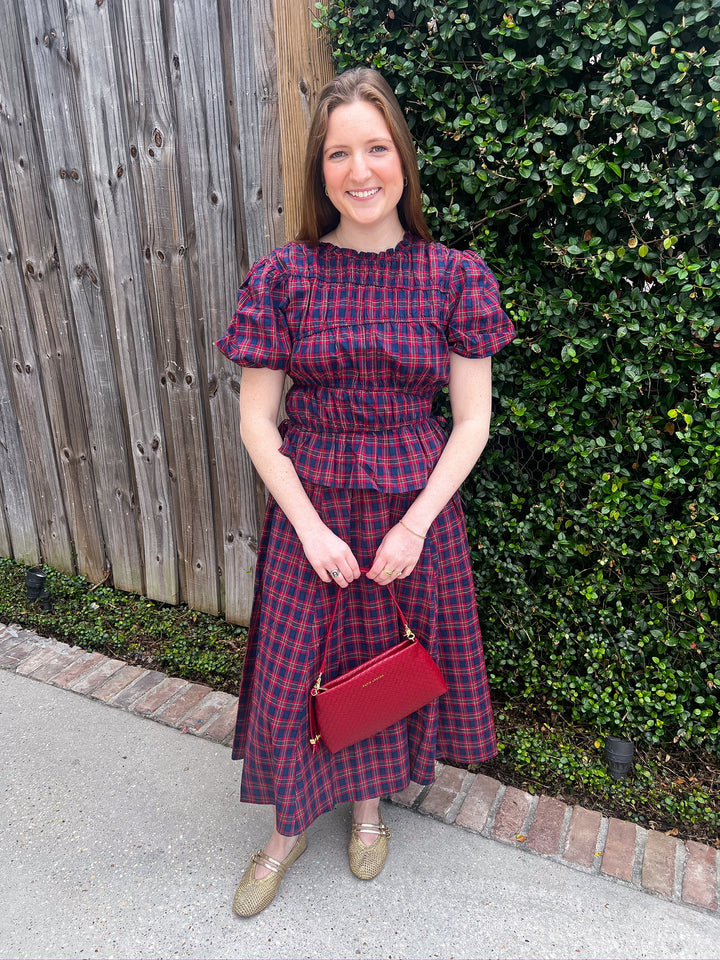 Decked in Darling Navy Plaid Skirt Set
