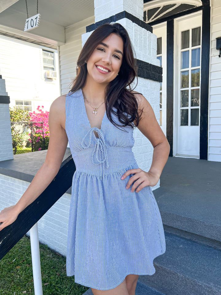Blue Garden Sun Tie Mini Dress