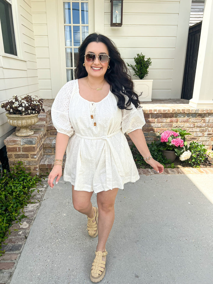 White Coastal Calm Eyelet Romper