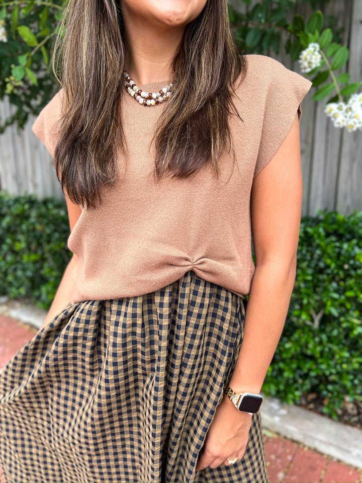 Espresso Mixed Media Gingham Dress