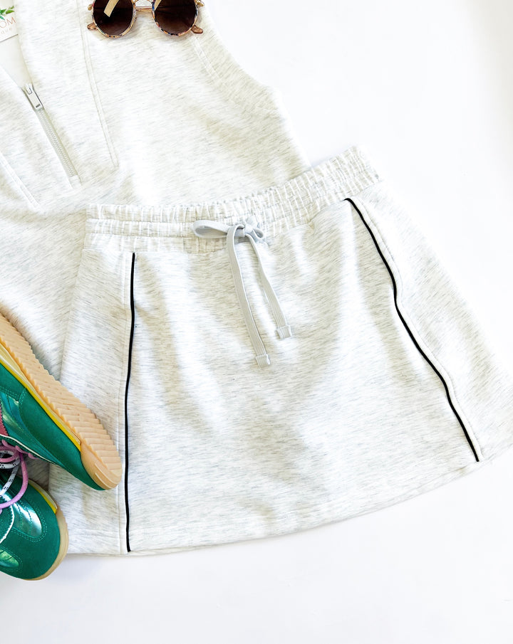 Grey & Black Modal Piping Skort