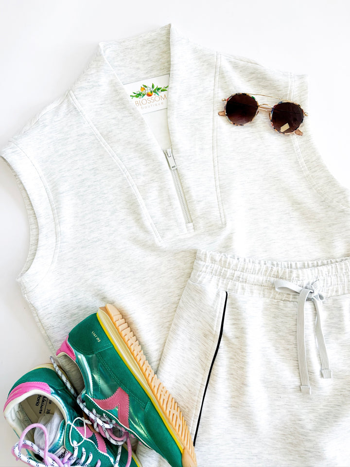 Grey Modal Ray Quarter Zip Top