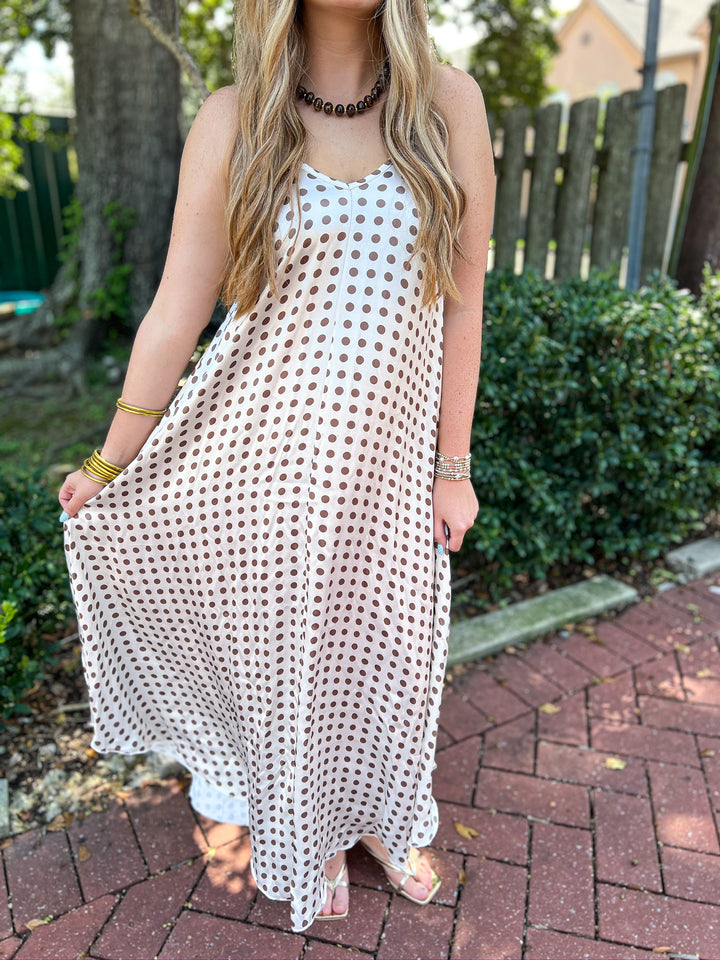 Beige & Brown Polka Dot Slip Maxi Dress