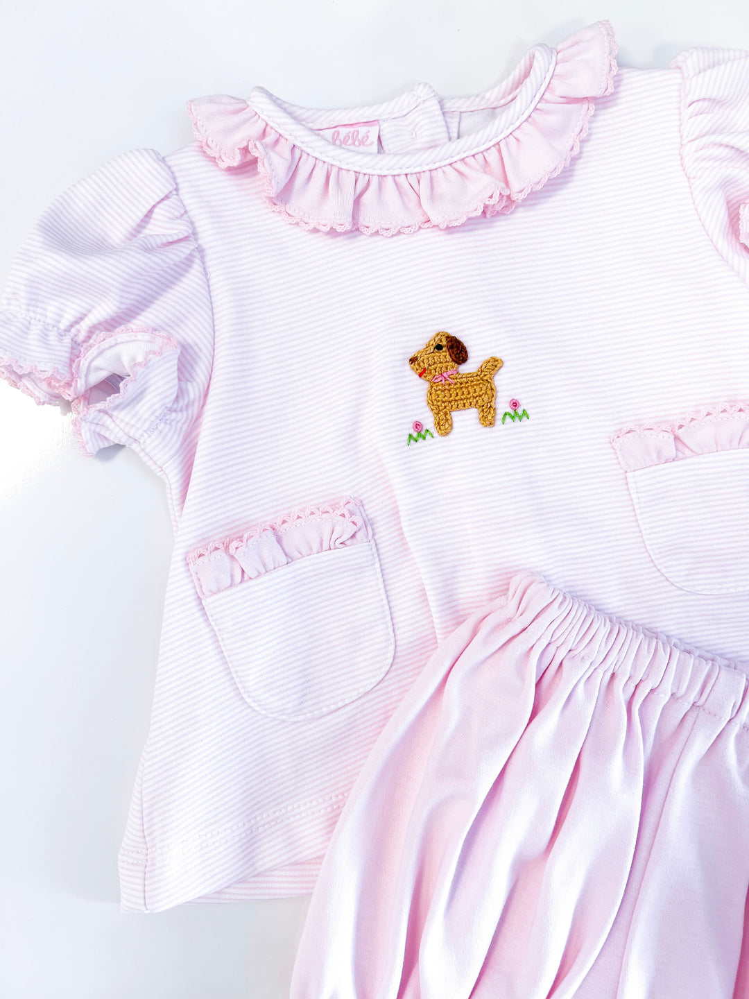 Girl Puppies Striped Bloomer Set