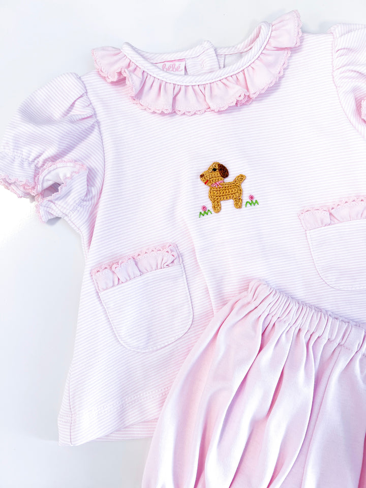Girl Puppies Striped Bloomer Set