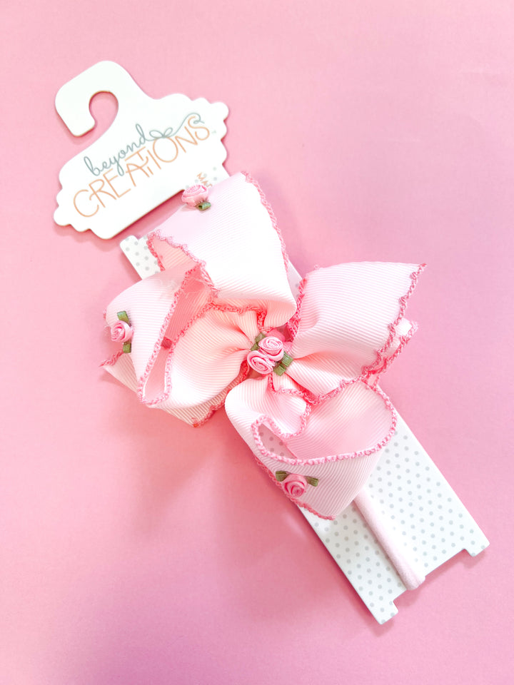 Large Crochet Edge Flower Embellished Bow Headband