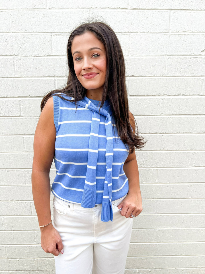 Blue & White Striped Nauti Knit Top
