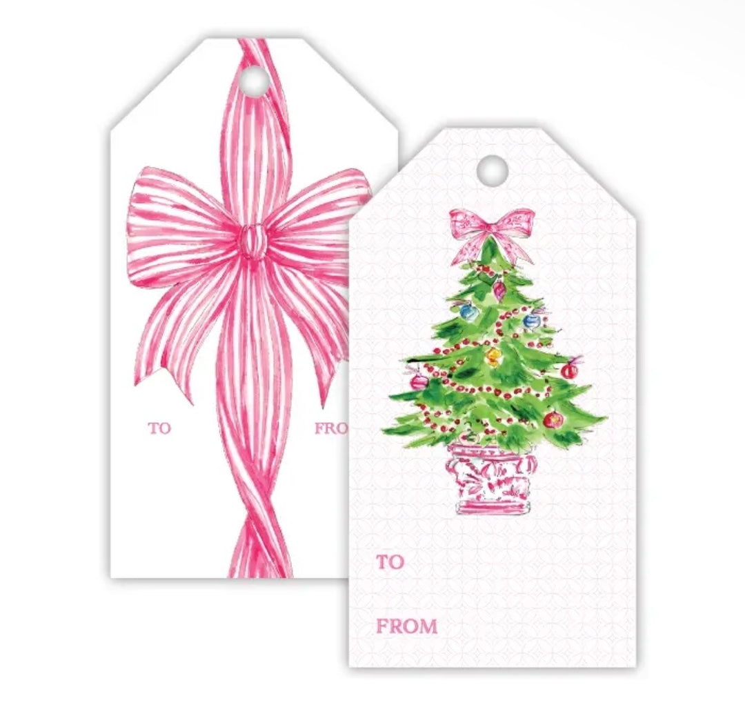 Christmas Tree & Pink Chinoiserie Pots Gift Tag