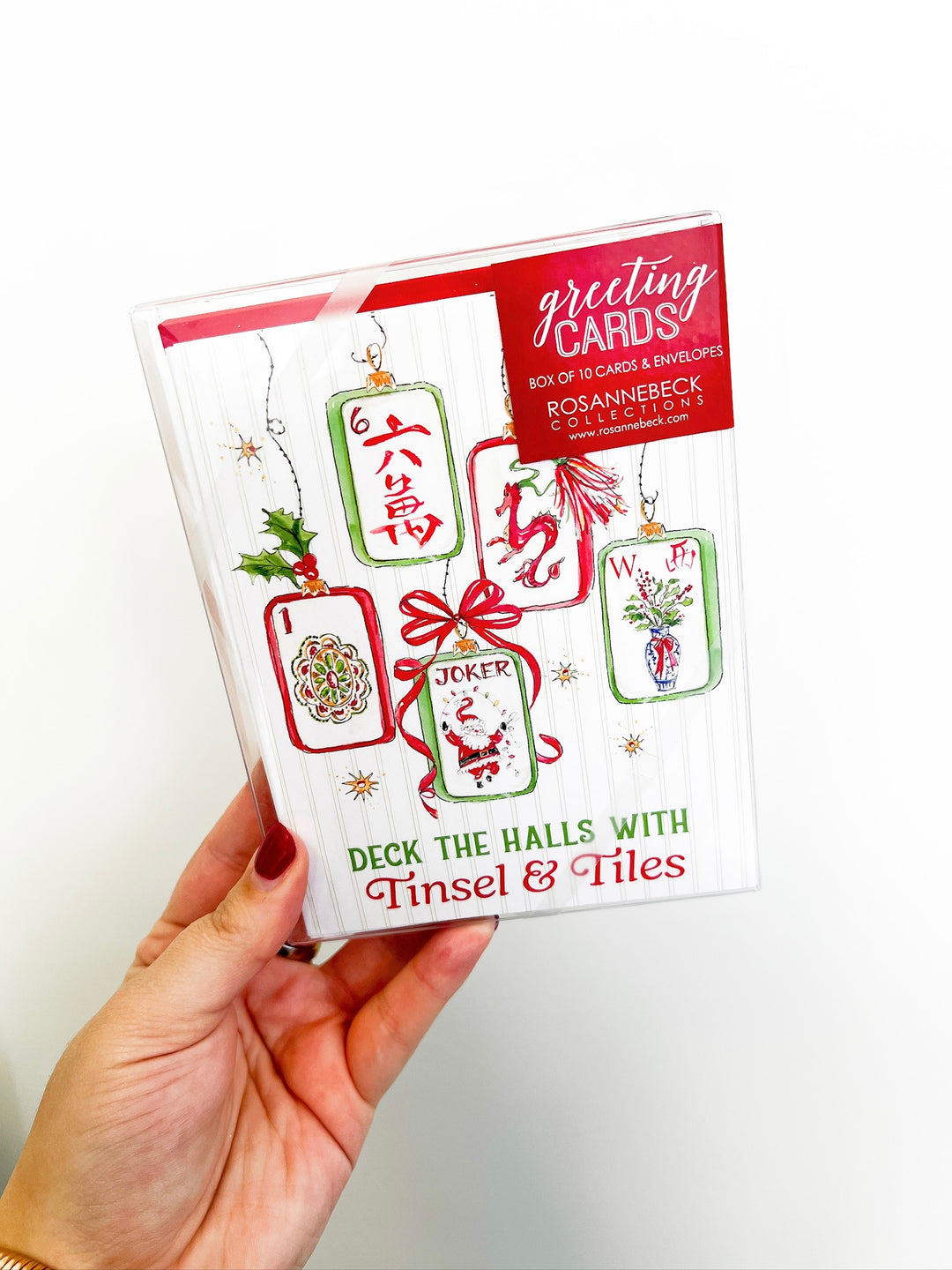Deck the Halls Mahjong Tile Ornament Greeting Card