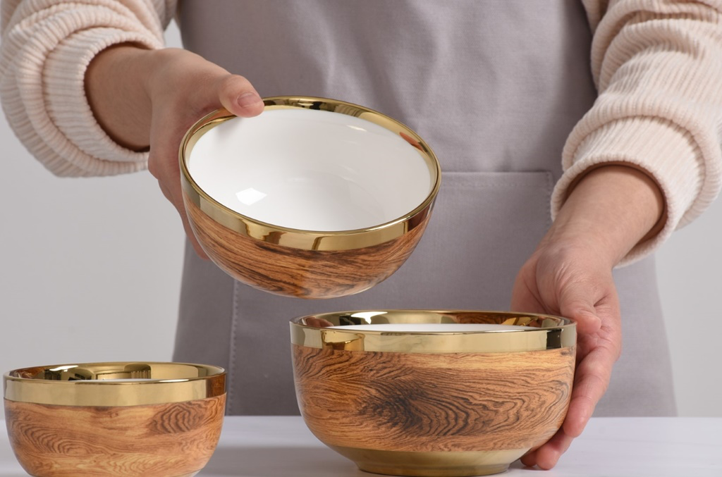 Small Wooden Gold Trim Bowl