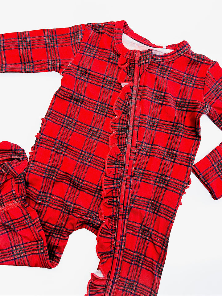 Christmas Plaid Ruffle Footie
