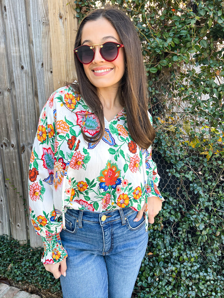 Cream Catie Floral Blouse