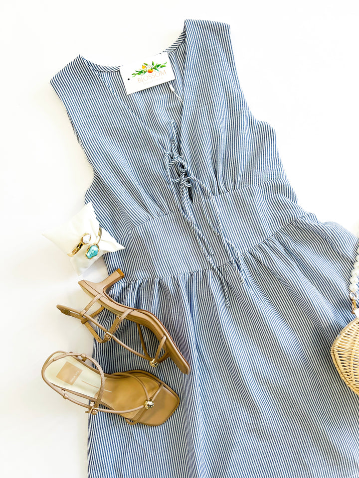 Blue Garden Sun Tie Mini Dress