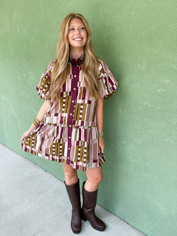 Carrie Plum Mix Striped Dress