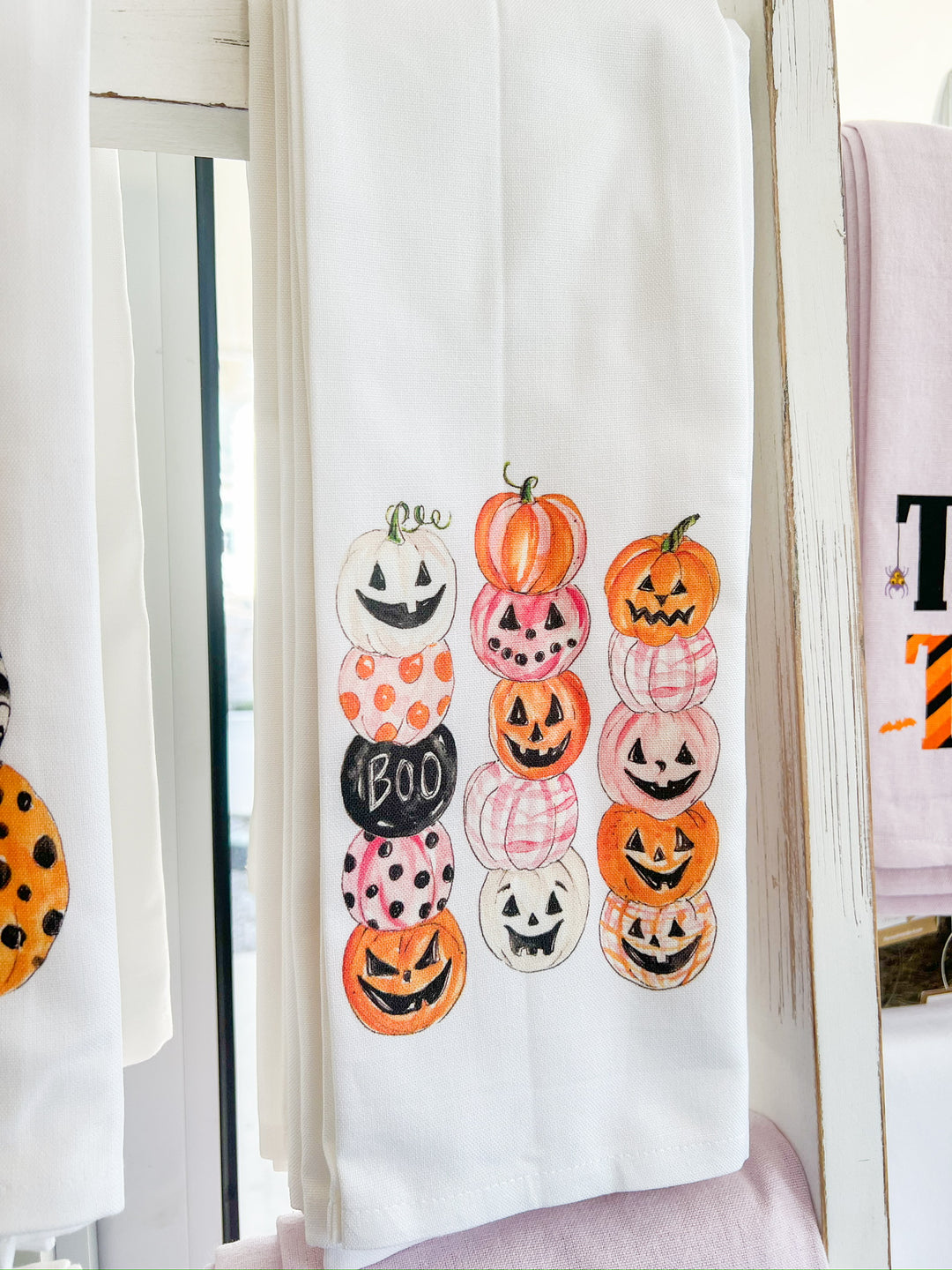 Pink & Orange Pumpkins Handpainted Kitchen Towel