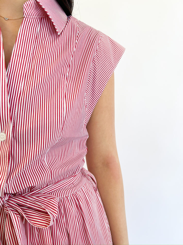 Red Striped Caplain Dress