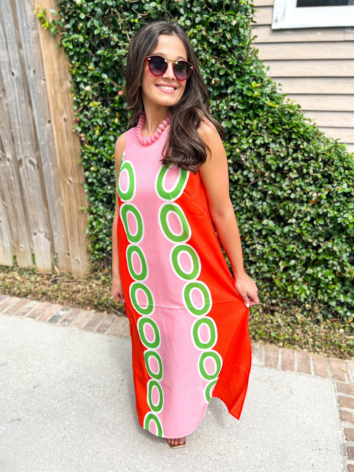 Red Link Column Midi Dress