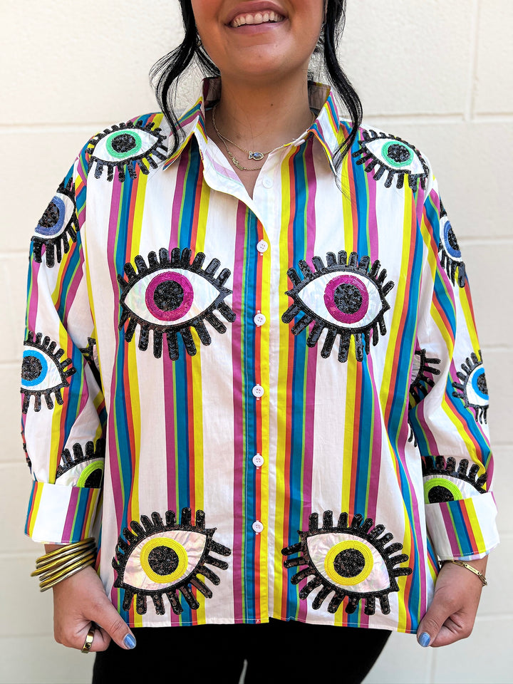 Rainbow Multi Eye Button Up Top