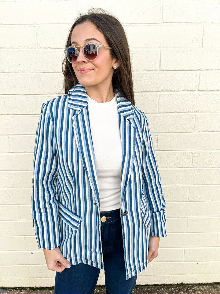 Bluesy Striped Blazer