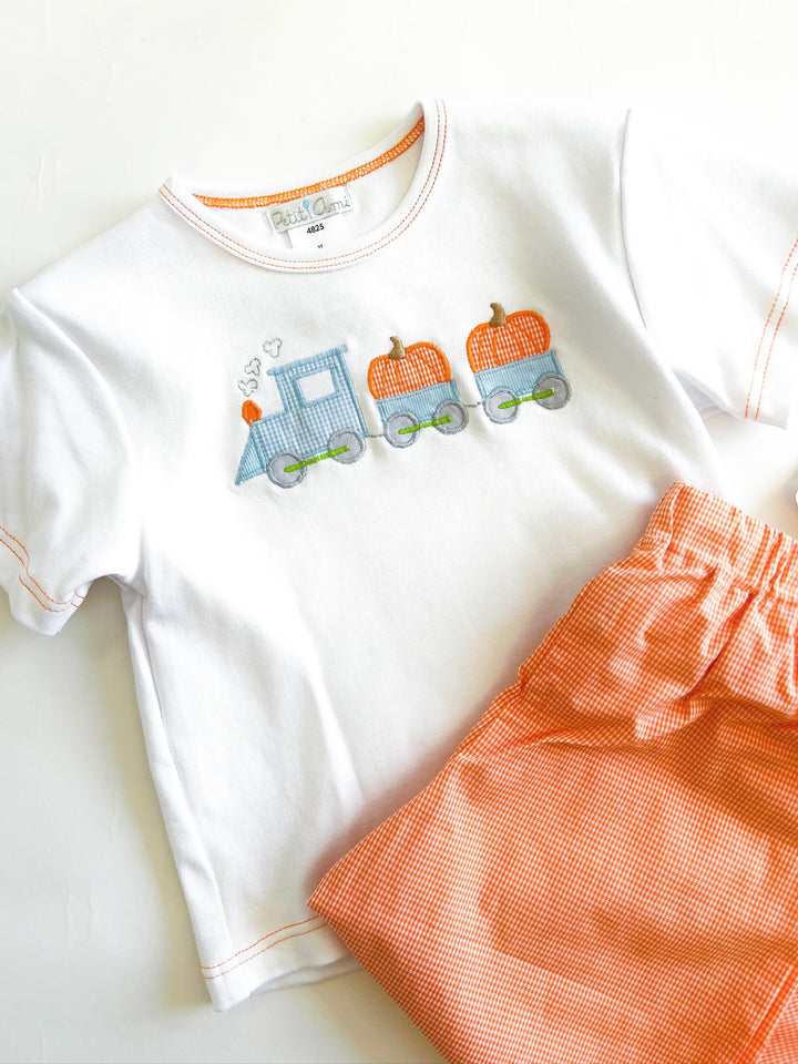 Pumpkin Train Orange Gingham Pant Set