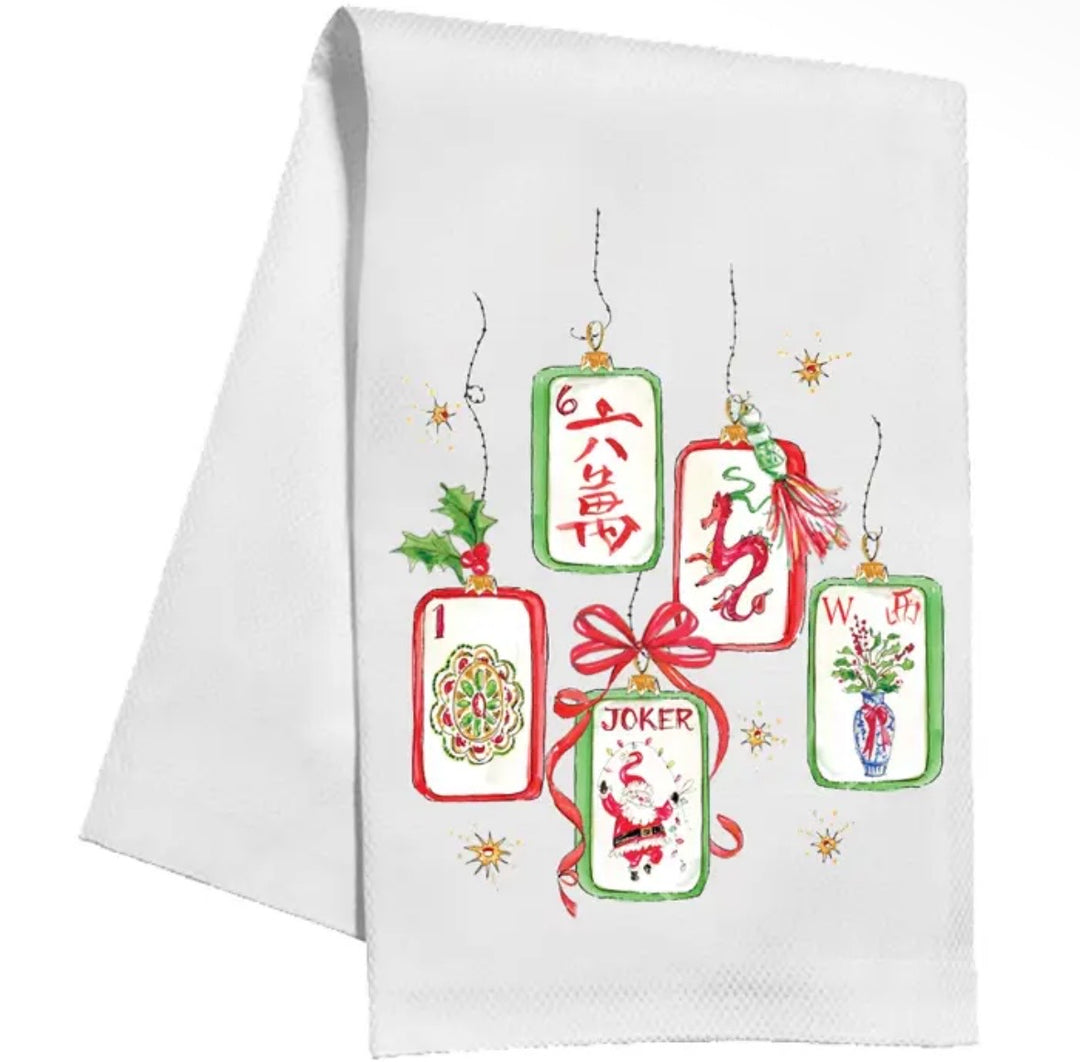 Mahjong Tiles Pyramid w/ Hollies & Berries Kitchen Towel