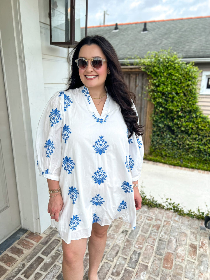 Flower Embroidered White Mini Dress