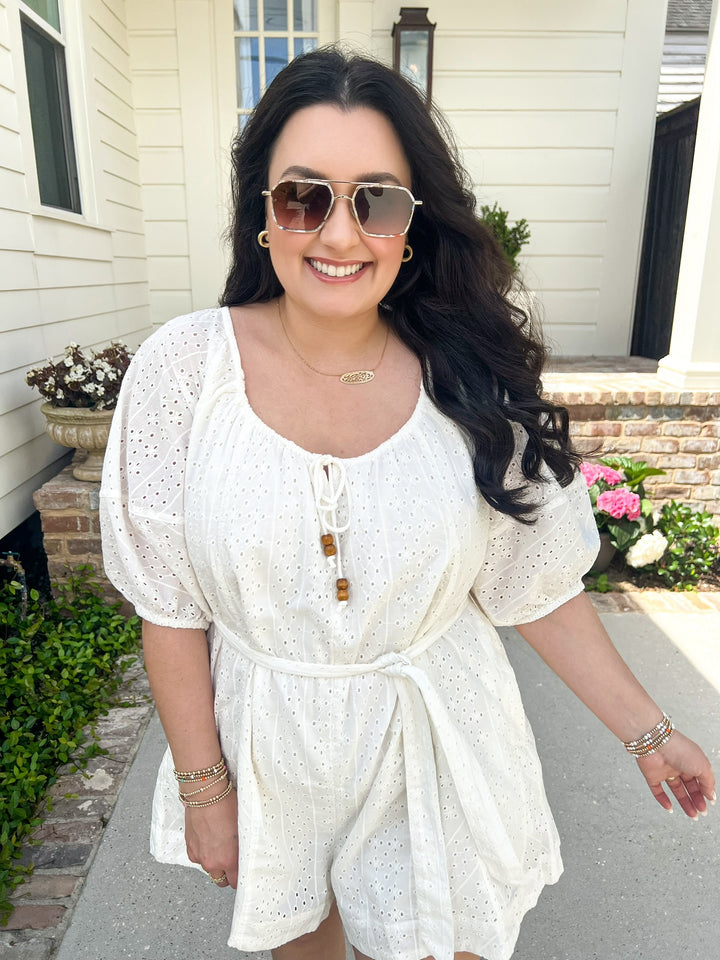 White Coastal Calm Eyelet Romper