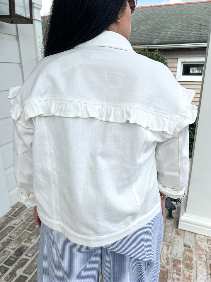 White Clear Eyes Ruffle Jacket