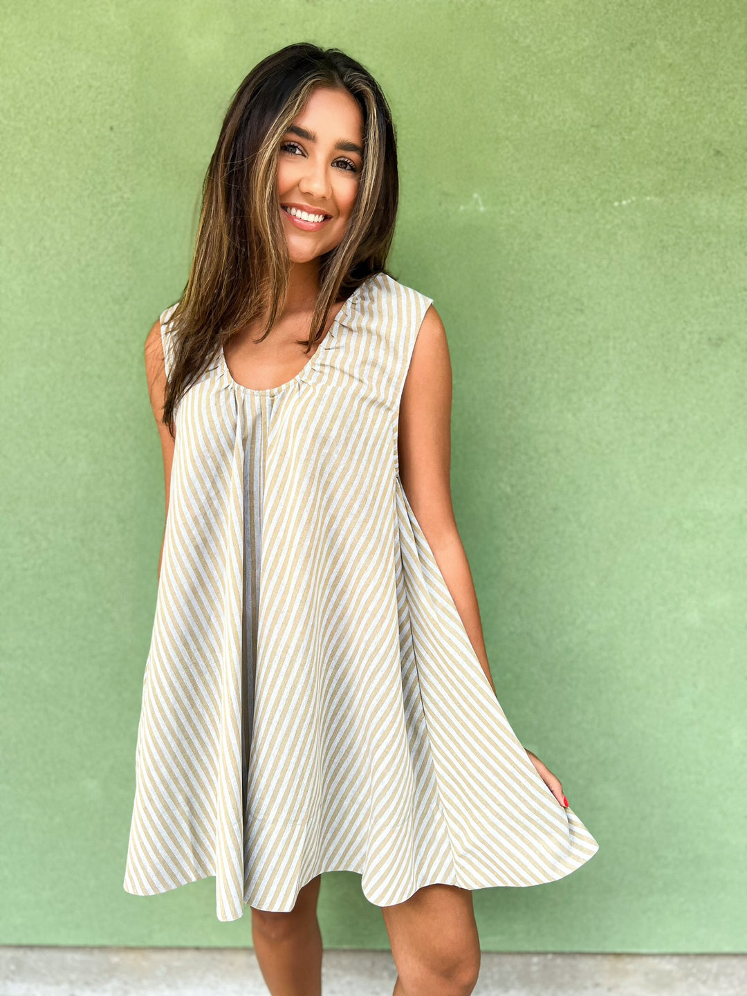 Linen Stripe Scoop Dress