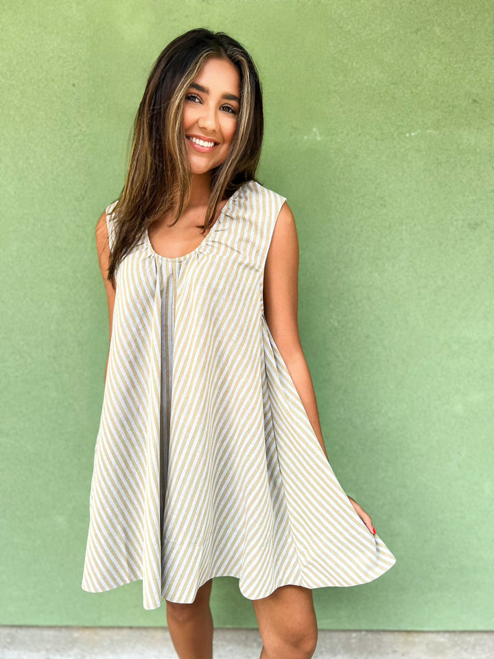 Linen Stripe Scoop Dress