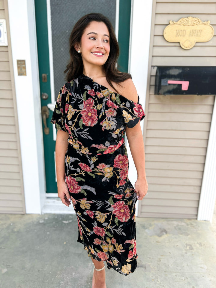 Black Manon Burnout Velvet Midi Dress