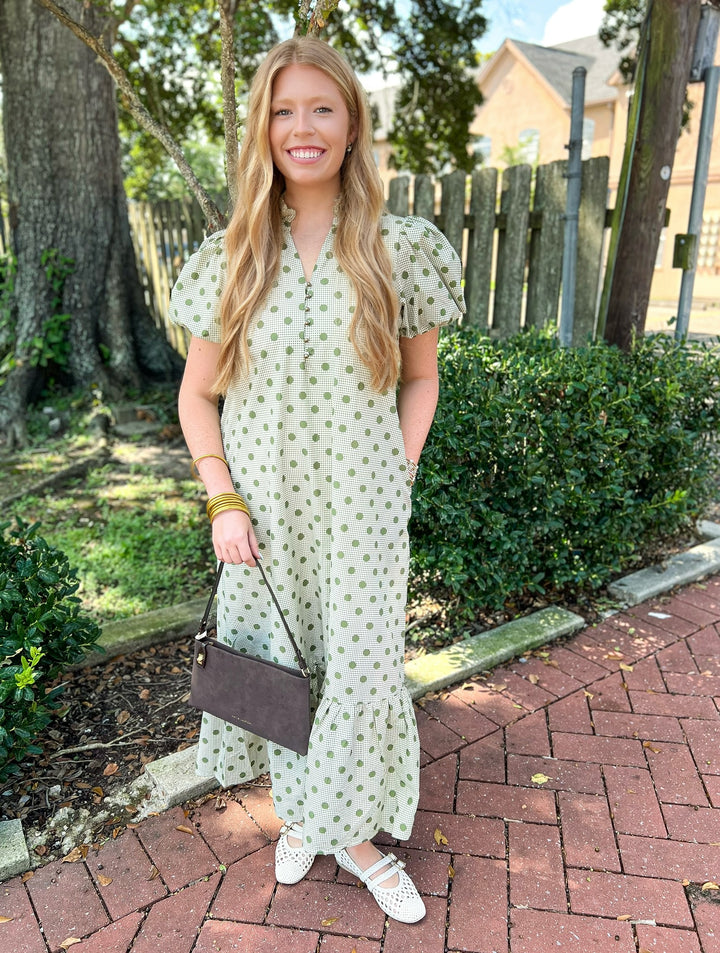 Olive Spotted Charm Midi Dress