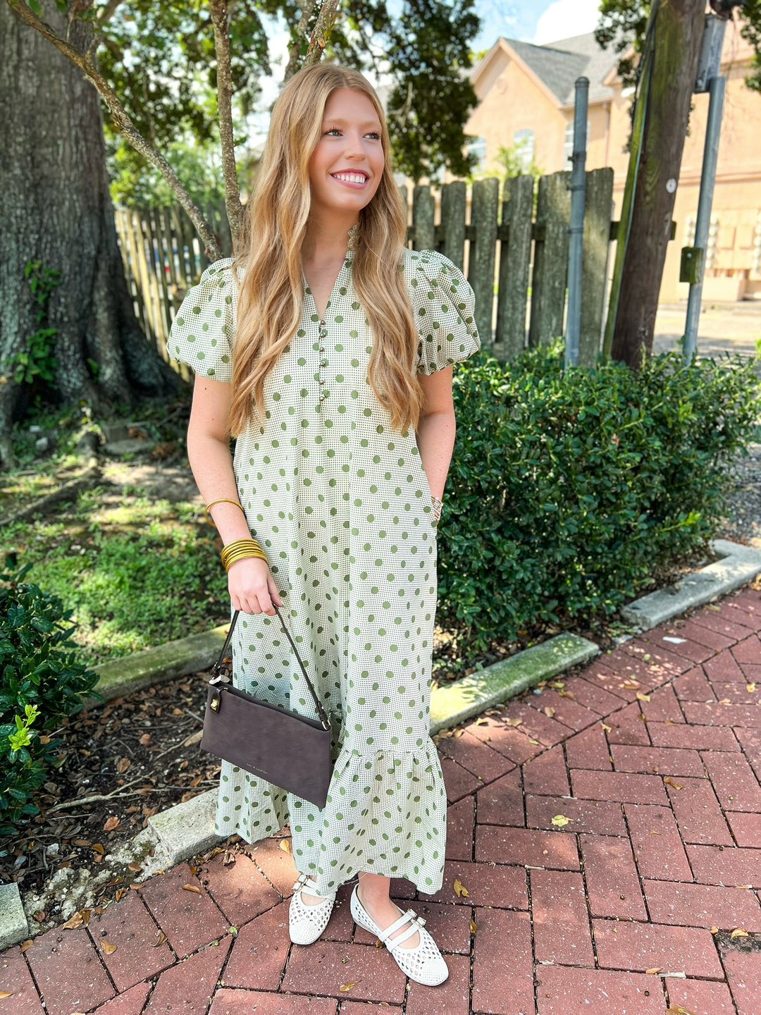 Olive Spotted Charm Midi Dress