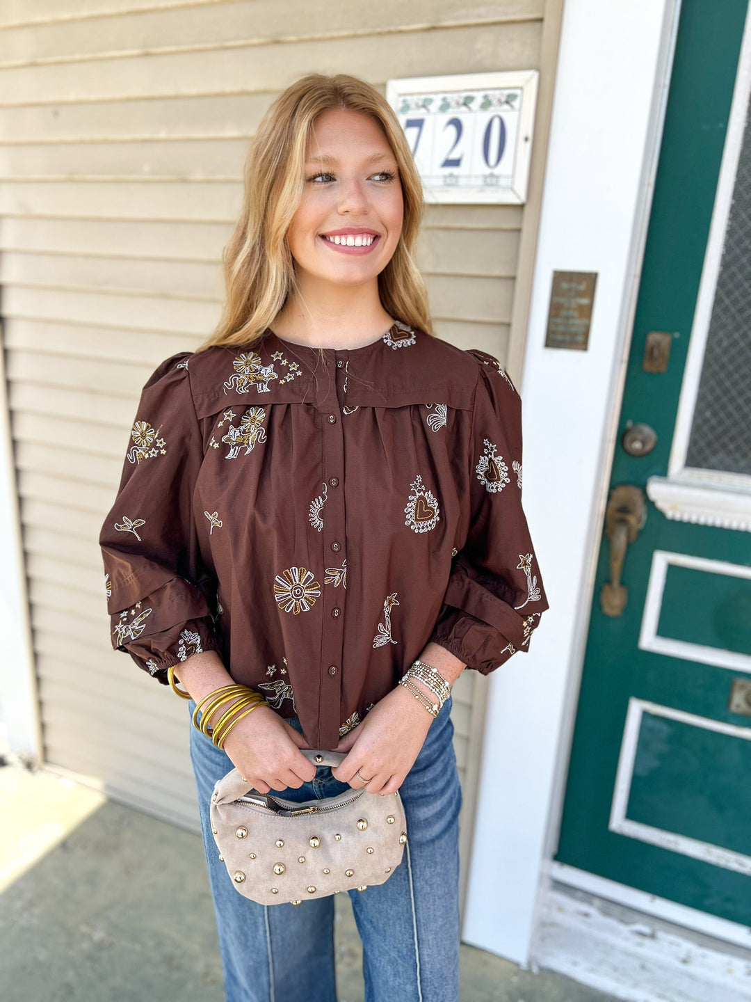 Brown Embroidered Icon Top