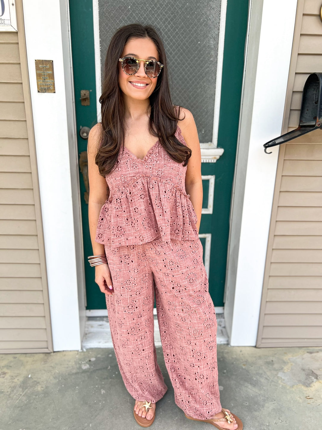 Burnt Coral Eyelet Tillie Pants