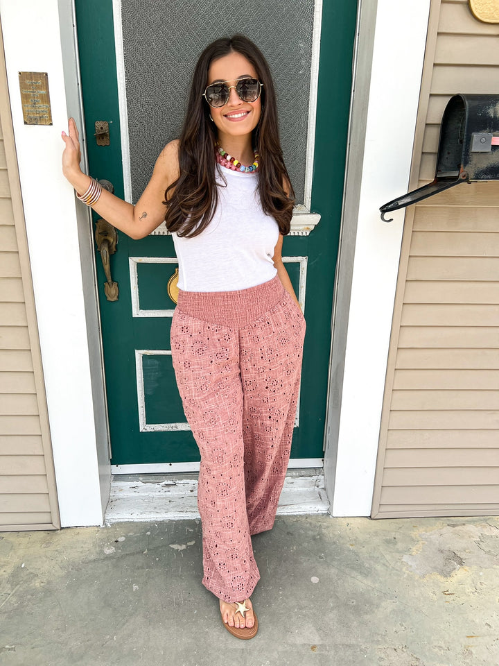 Burnt Coral Eyelet Tillie Pants