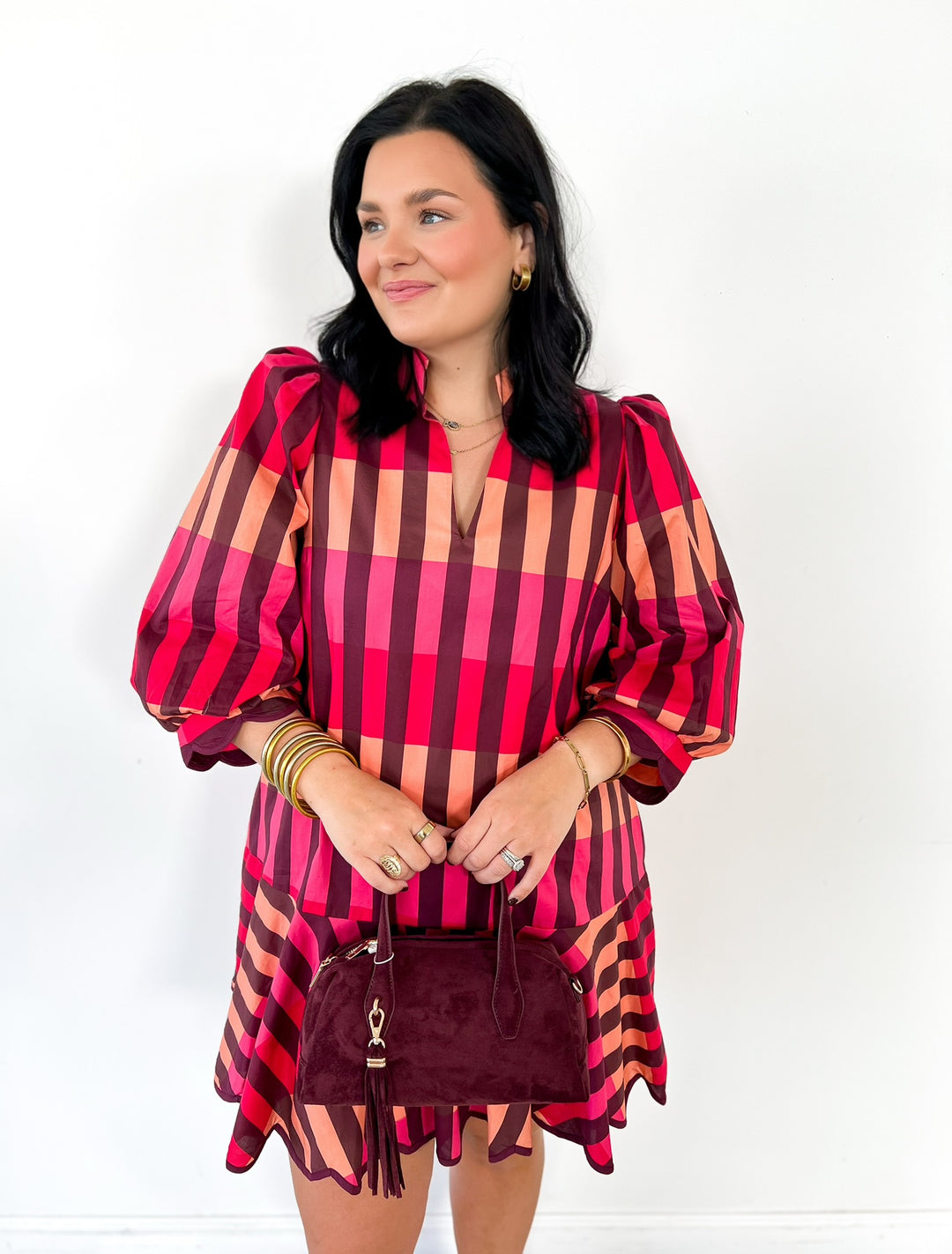 Wine Combo Stripe Dress