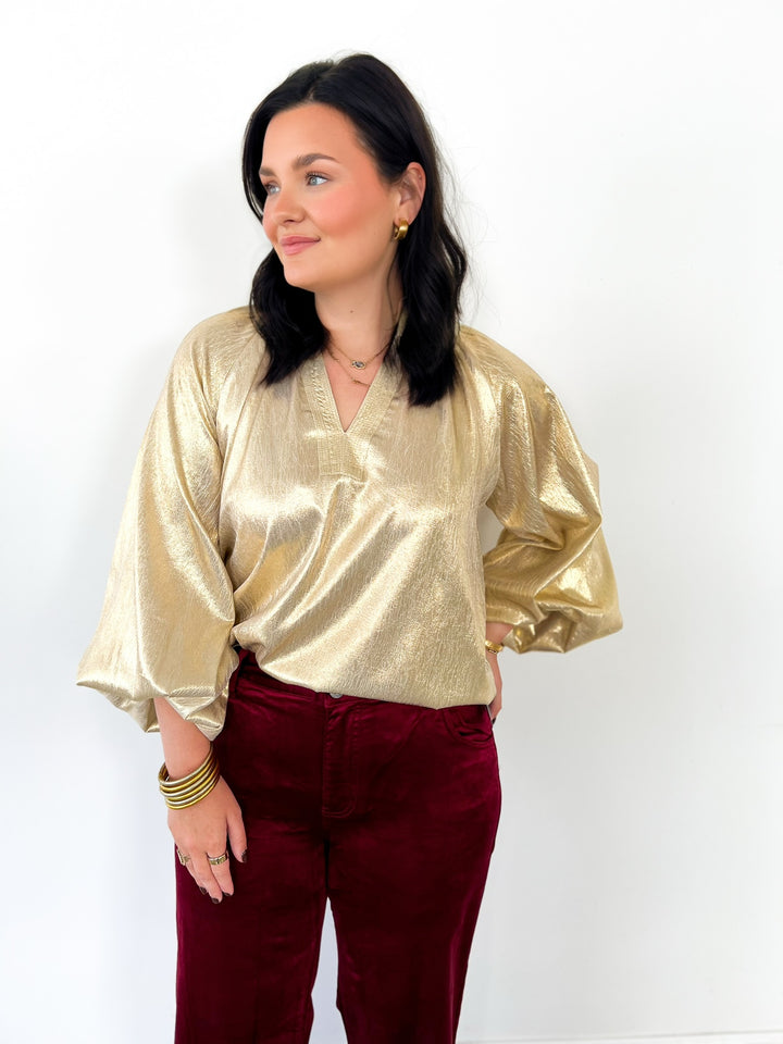 Gold Textured Long Sleeve Top