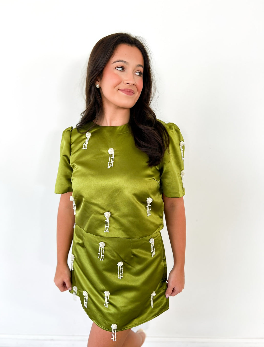 Olive Pearl Detail Top