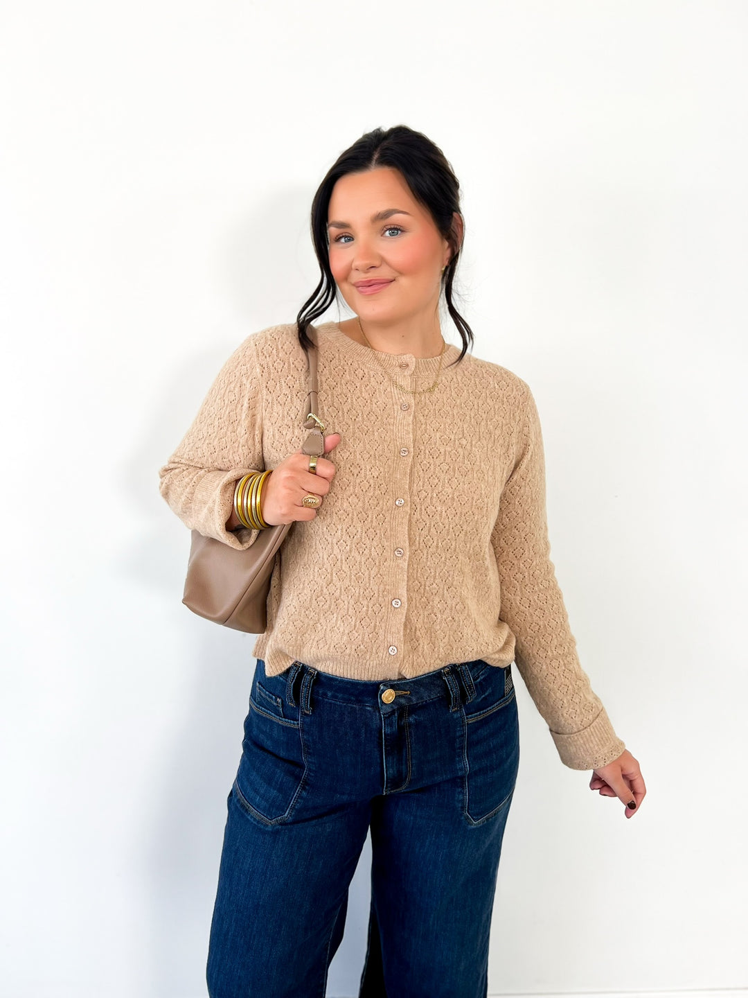 Taupe Medina Open Knit Cardigan