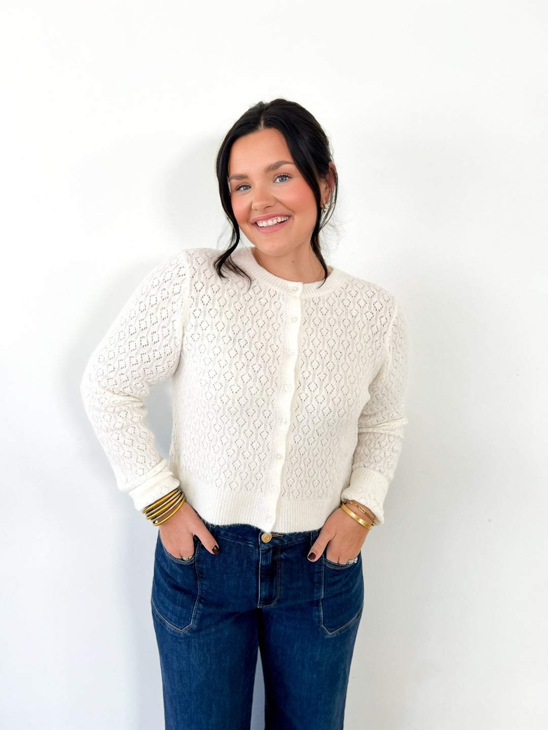 White Medina Open Knit Cardigan
