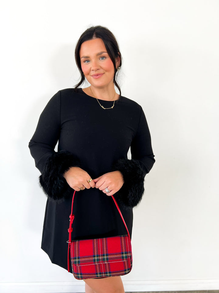 Black Whispering Fur Sleeve Dress