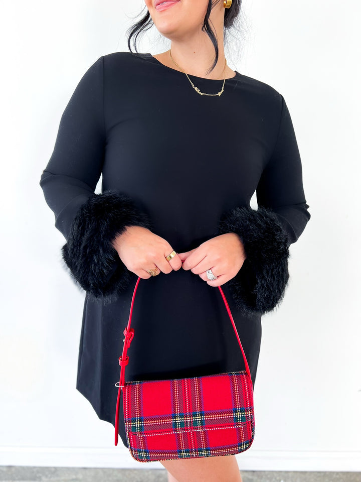 Black Whispering Fur Sleeve Dress
